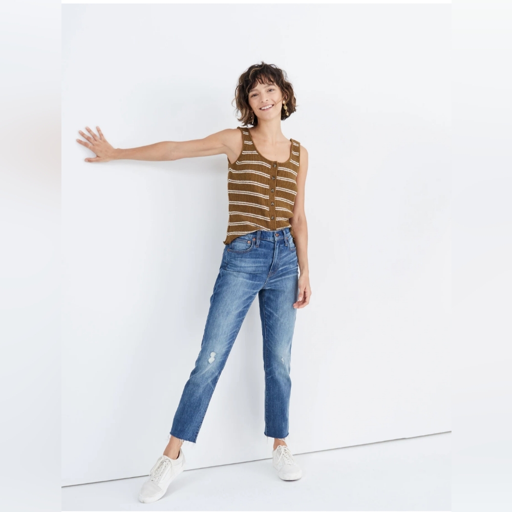 Madewell The High-Rise Slim Boyjean in Dover Wash: Raw-Hemmed Edition, EUC